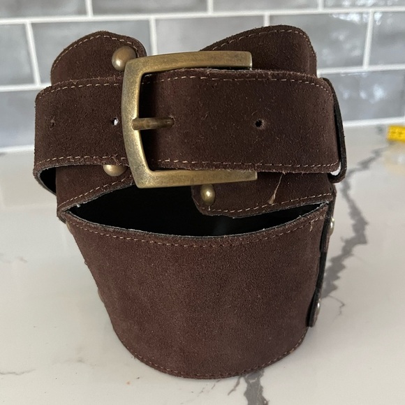 NWOT Wide Brown Suede Made in Italy Studded Belt Boho Moto Biker Hippie Rodeo